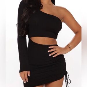 Fashion Nova Black Fleece one shoulder dress